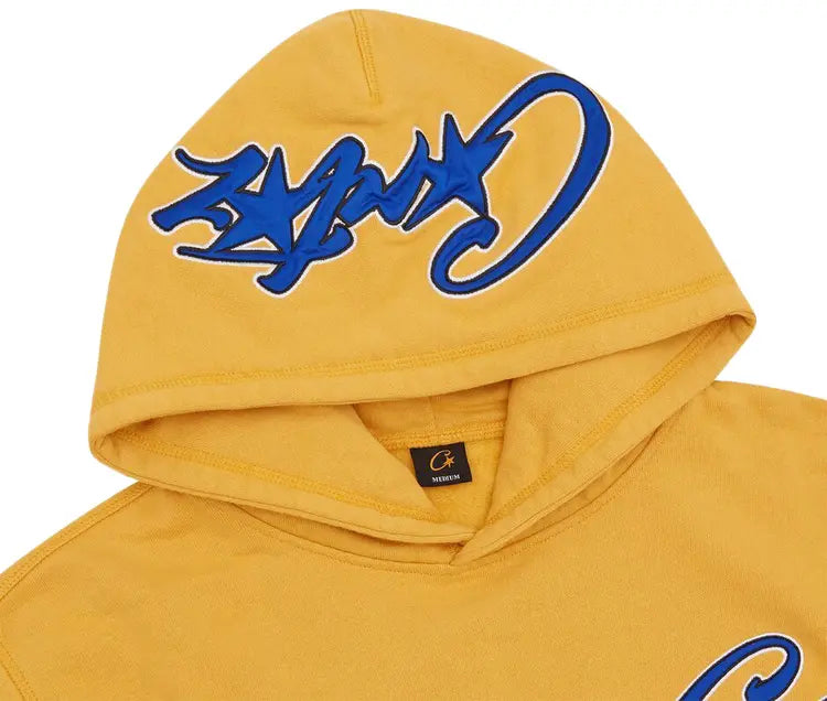 CORTEIZ C-STAR SATIN APPLIQUE HOODIE - MUSTARD / BLUE