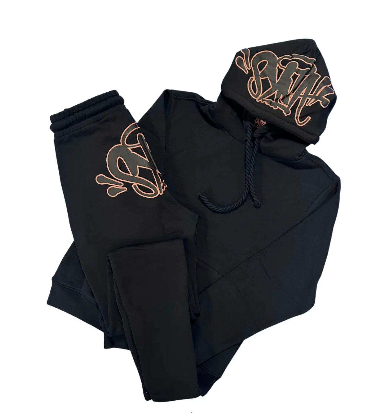 SYNA WORLD LOGO HOODIE AND FLARE JOGGER - BLACK/ROSE GOLD
