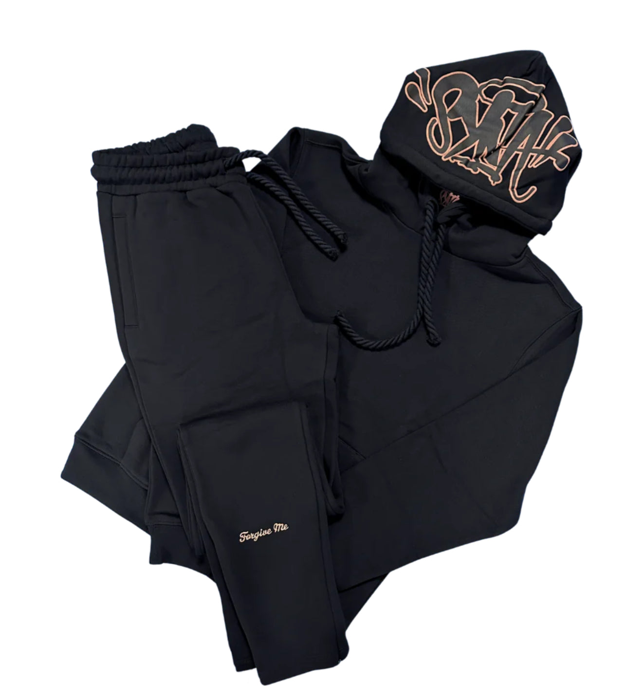 SYNA WORLD LOGO HOODIE AND FLARE JOGGER - BLACK/ROSE GOLD