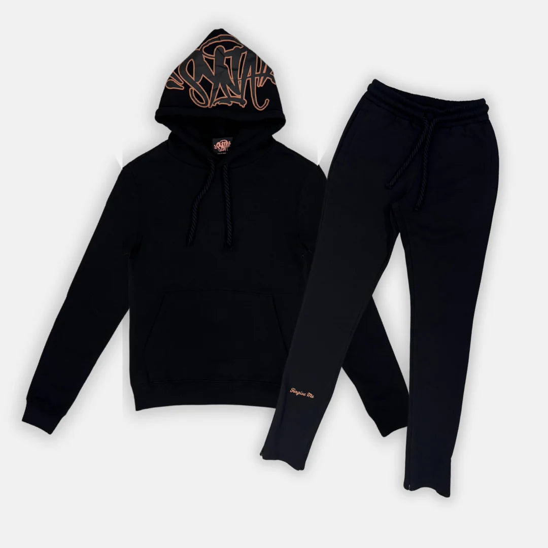 SYNA WORLD LOGO HOODIE AND FLARE JOGGER - BLACK/ROSE GOLD