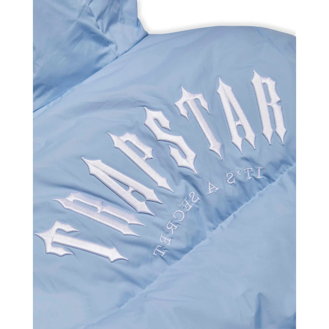 TRAPSTAR IRONGATE ARCH HOODED PUFFER - LIGHT BLUE / WHITE