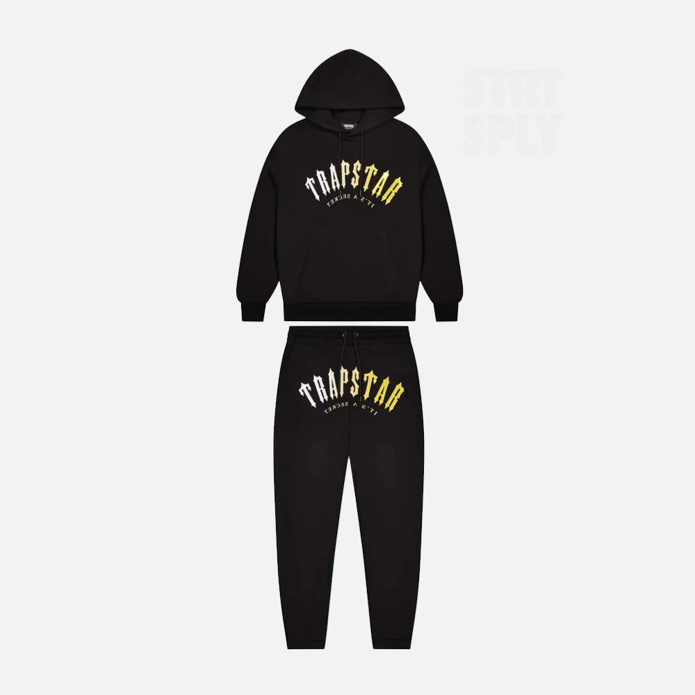 TRAPSTAR HOODED GEL TRACKSUIT - BLACK / YELLOW