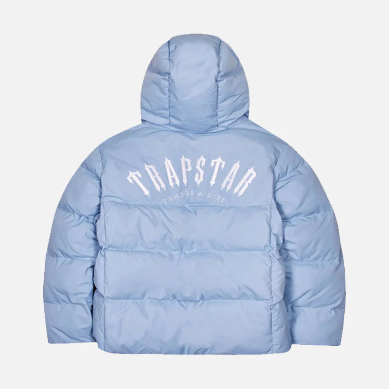TRAPSTAR IRONGATE ARCH HOODED PUFFER - LIGHT BLUE / WHITE