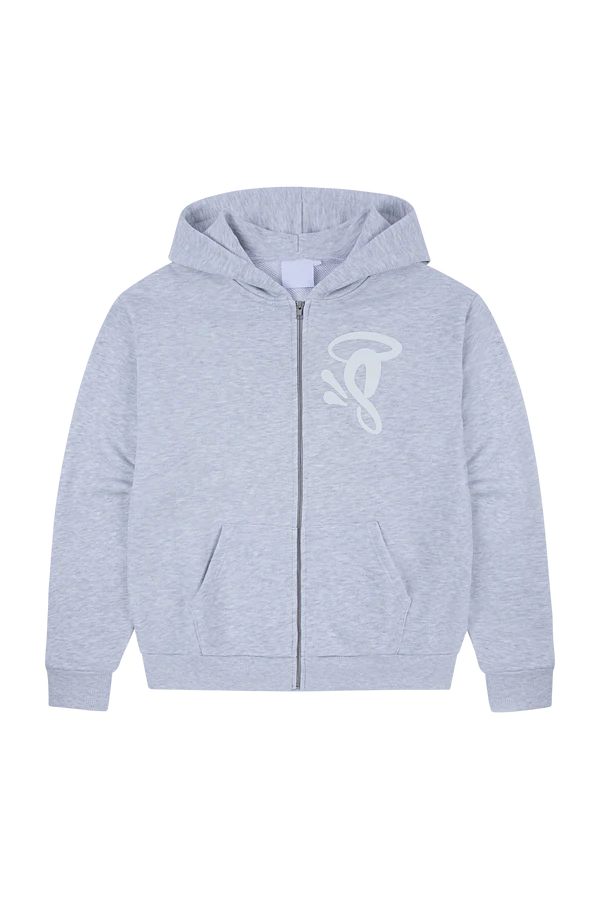SYNAWORLD VOID ZIP HOODIE - MARL GREY / WHITE