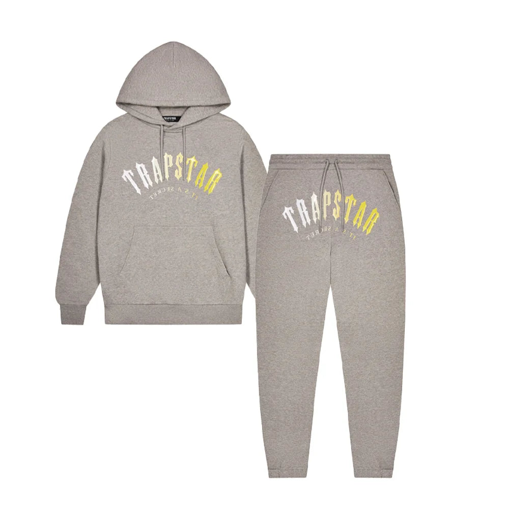 TRAPSTAR HOODED GEL TRACKSUIT - GREY / YELLOW