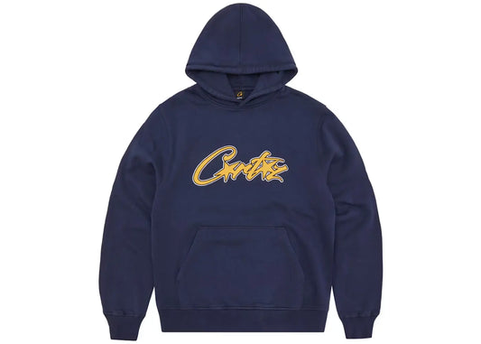 CORTEIZ ALLSTARZ SATIN APPLIQUIE HOODIE - NAVY BLUE / YELLOW
