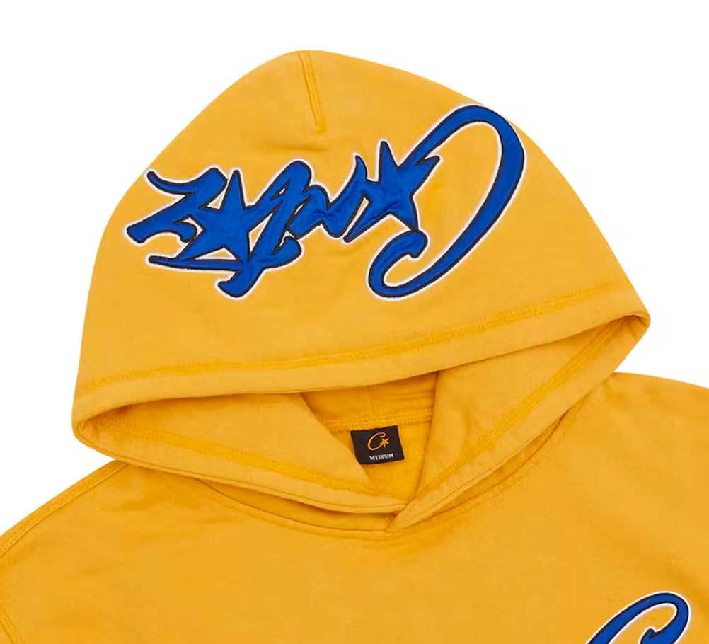 Corteiz Satin C Star Appliqué Hoodie - Mustard