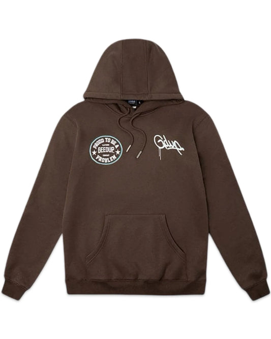 GEEDUP PROUD TO BE A PROBLEM HOODIE - BROWN / AQUA